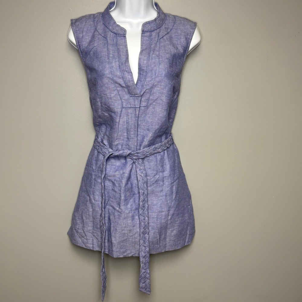 Dana Buchman Chambray Linen Blend Belted Nautical Resortwear Tunic Sz S
